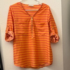 Calvin Klein Orange and Pink Striped Blouse